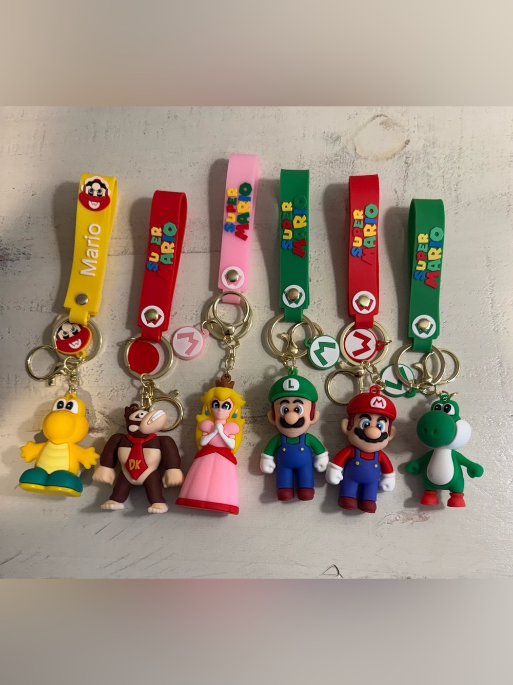 Super Mario Inspired Character Keychain Set Mario Luigi Yoshi Peach DK